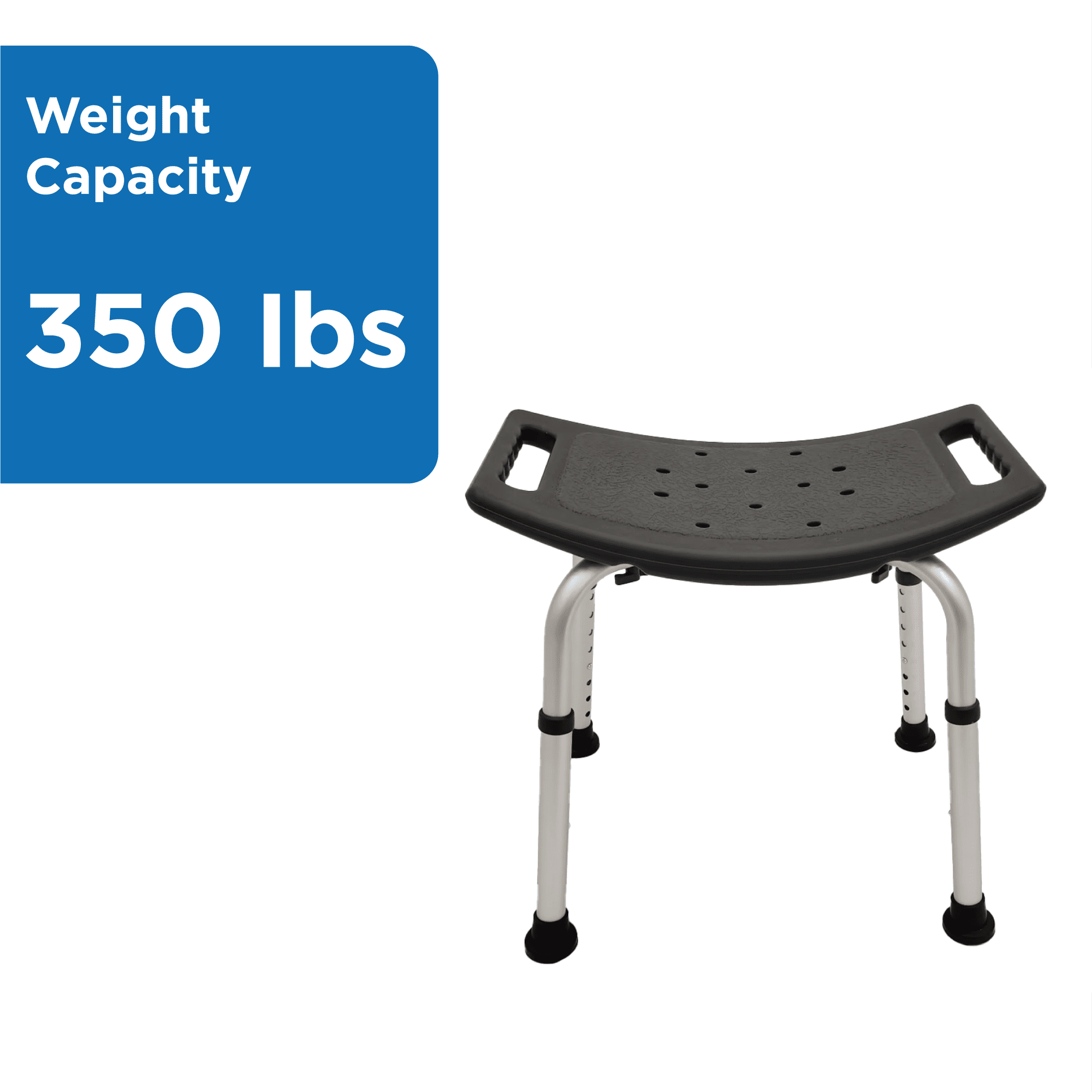 Equate Shower Bench and Bath Stool, 350 lb Capacity, Black