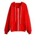 thumbnail image 4 of Stichou Zip Up Hoodie Women Long Sleeve Fleece Jacket Fall Winter Casual Comfy Hooded Oversized Sweatshirt with Pockets Red S, 4 of 8