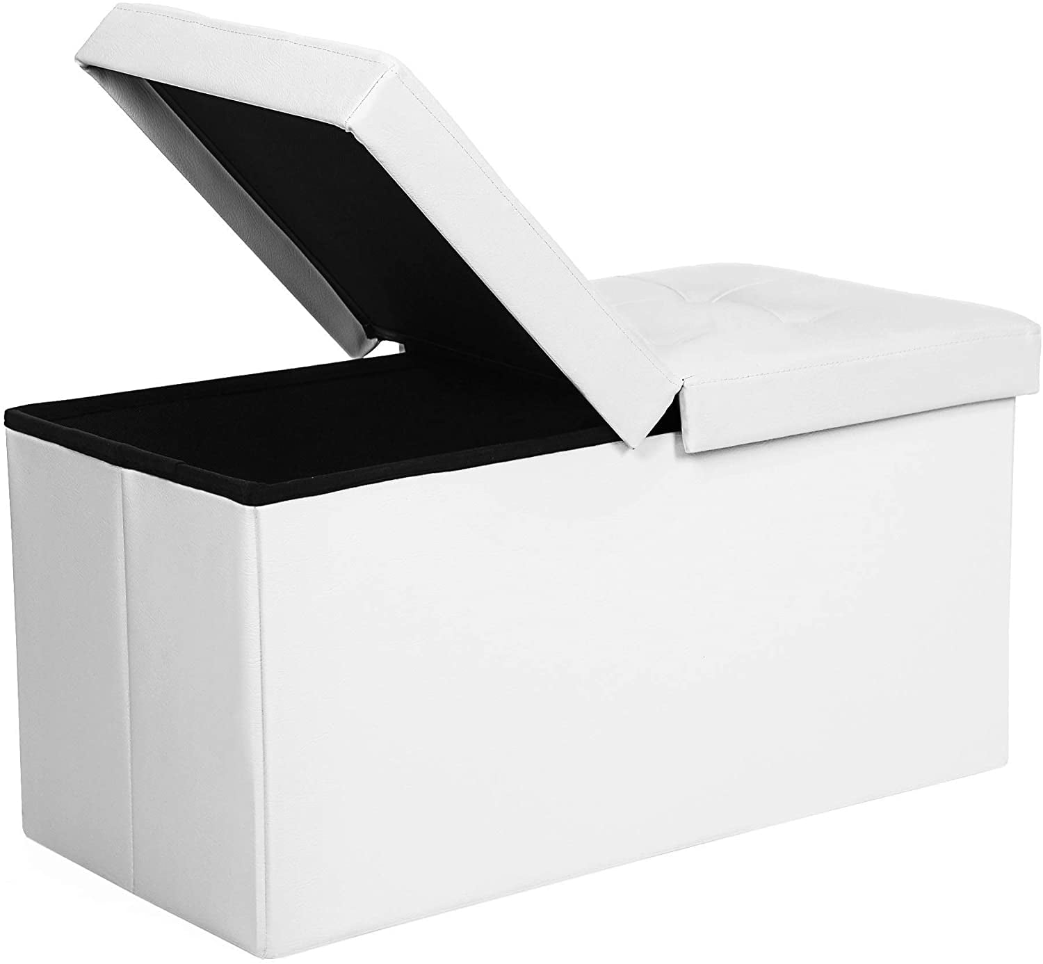 SONGMICS 30" Folding Storage Ottoman Bench with Flipping Lid, White