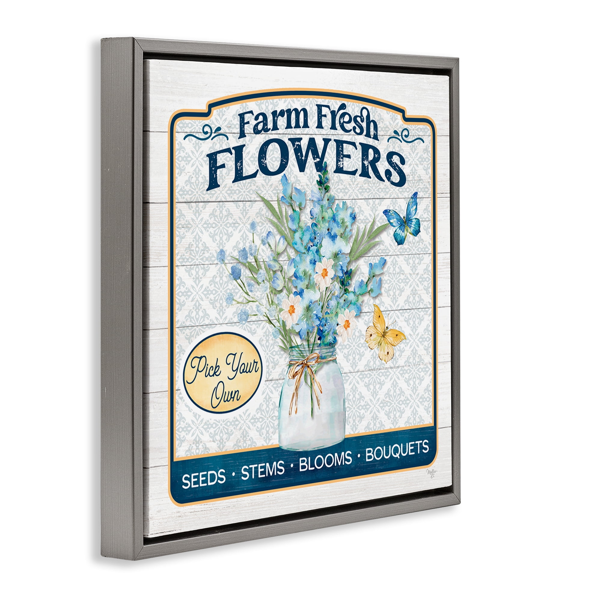Stupell Industries Farm Fresh Flowers Botanical & Floral Painting Gray Floater Framed Canvas Art Print Wall Art, 25 x 25