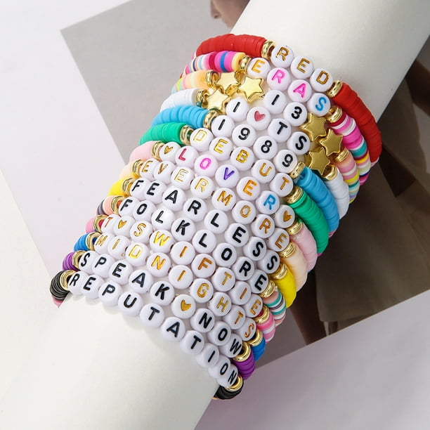 14 pulseras de amistad con cuentas de letras coloridas para fanáticos de Taylor Swift (estilo A)