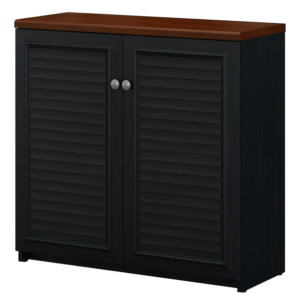 Bush Furniture Fairview Small Storage Cabinet With Doors In Antique Black And Hansen Cherry Com Bush Furniture Fairview Small Storage, Small Storage Cabinet On Wheels