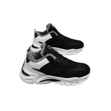 

Eloshman Men Walking Shoe Low Top Trainers Lace Up Sneakers Sports Lightweight Athletic Warm Casual Shoes Non Slip White Black 7