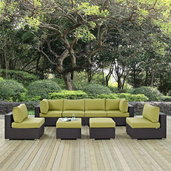 Modway Convene 8 Piece Outdoor Patio Sectional Set in Espresso Peridot