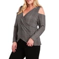 thumbnail image 3 of eVogues Plus Size Cold Shoulder Plaid Top, 3 of 7