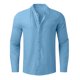 thumbnail image 4 of Ceisia Men's Relaxed Fit Linen Blend Stand Collar Shirt, Solid Color Long Sleeve Casual Button-Up Top Gifts, 4 of 6