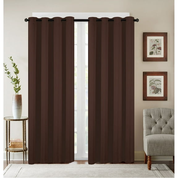 2 Pack: Heavy Duty Basic Solid Colored Blackout Curtain Panels - Brown