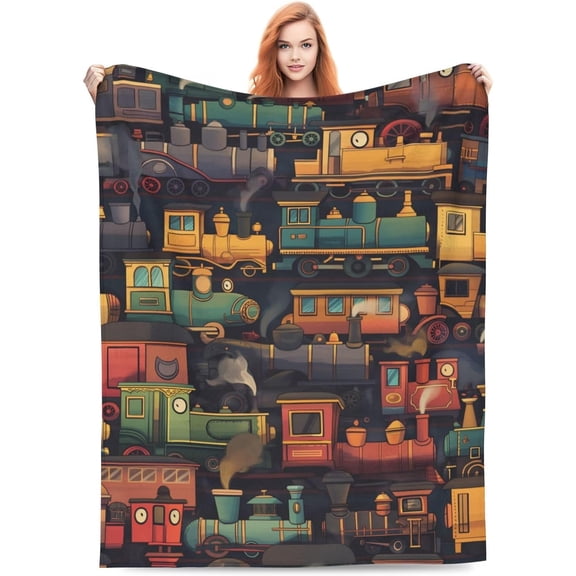 Train Blanket Gifts for Kids Boys Soft Warm Lightweight Cozy Funny Train Car Throw Blankets for Bed Sofa Living Room Couch Home Decor 50"x40"