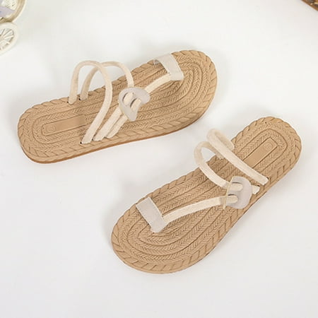 

Cathalem Bottom Beach Slippers Woven Fashion Ladies Flat Toe Sandals Set Women s sandals Womens Comfort Sandals Size 11 Beige 42