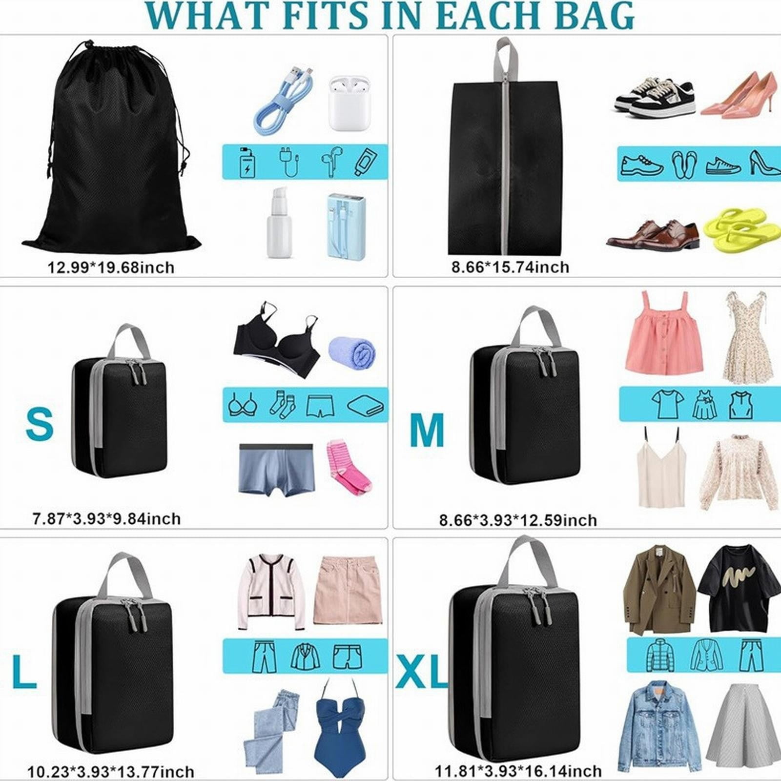 kjfeif Compression Packing Cubes for Travel, 9 Set Travel Packing Cubes for Suitcases, Compression Suitcases organizers Bag Set for Travel Essentials, Lightweight Packing organizers
