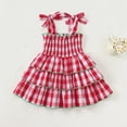 thumbnail image 4 of oqasdz Dresses for Girls Tiered Ruffle Sundress with Bow Tie Shoulder Straps Plaid Cute Casual Summer for Toddler Kids Pageant Prom Dress, 4 of 6
