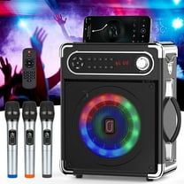FanFun Karaoke Machine, Home Karaoke System, 3 Wireless Karaoke Microphone, FM Radio, LED Light