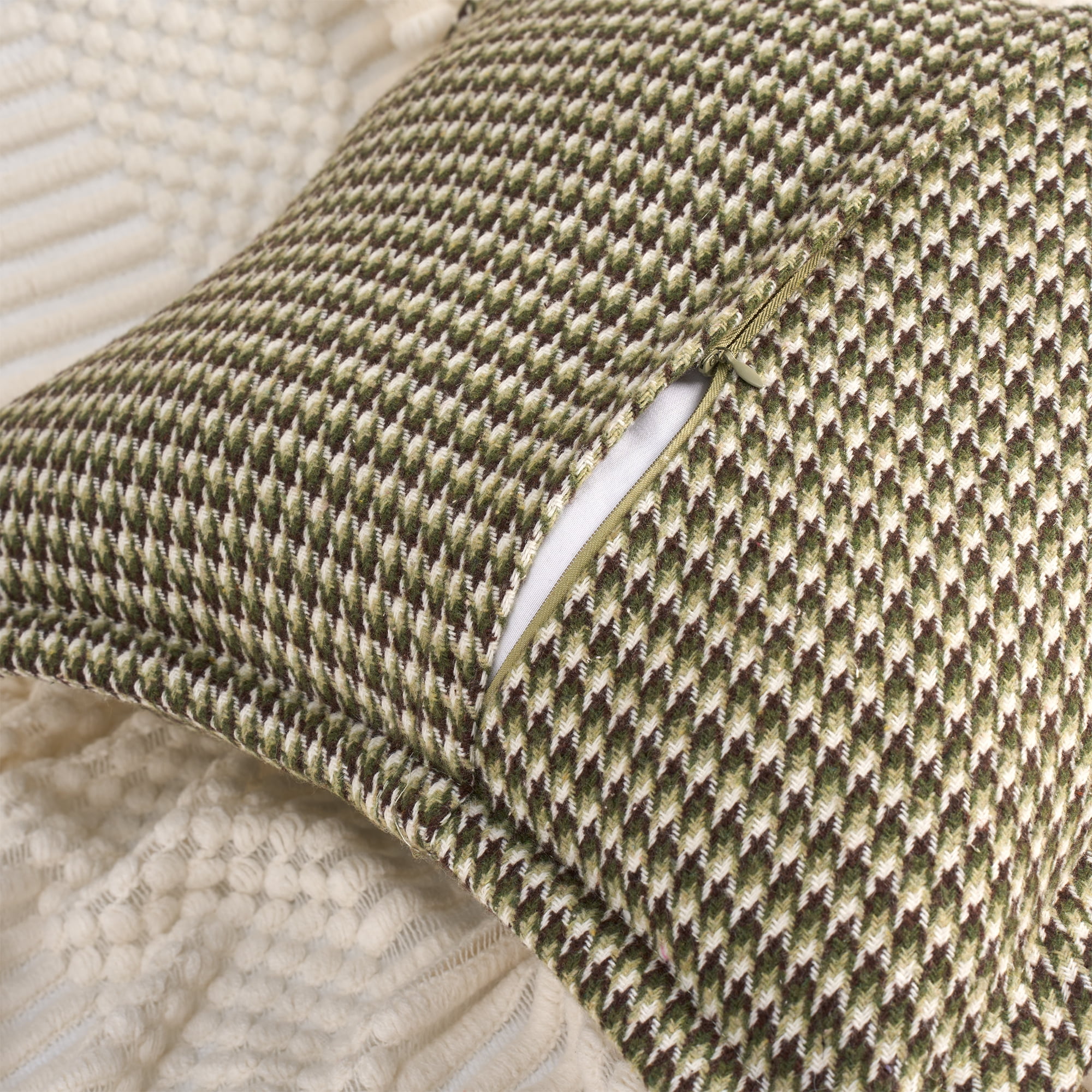 Unique Bargains Soft Houndstooth Throw Pillow Covers Set of 2 Green 20" x 20"