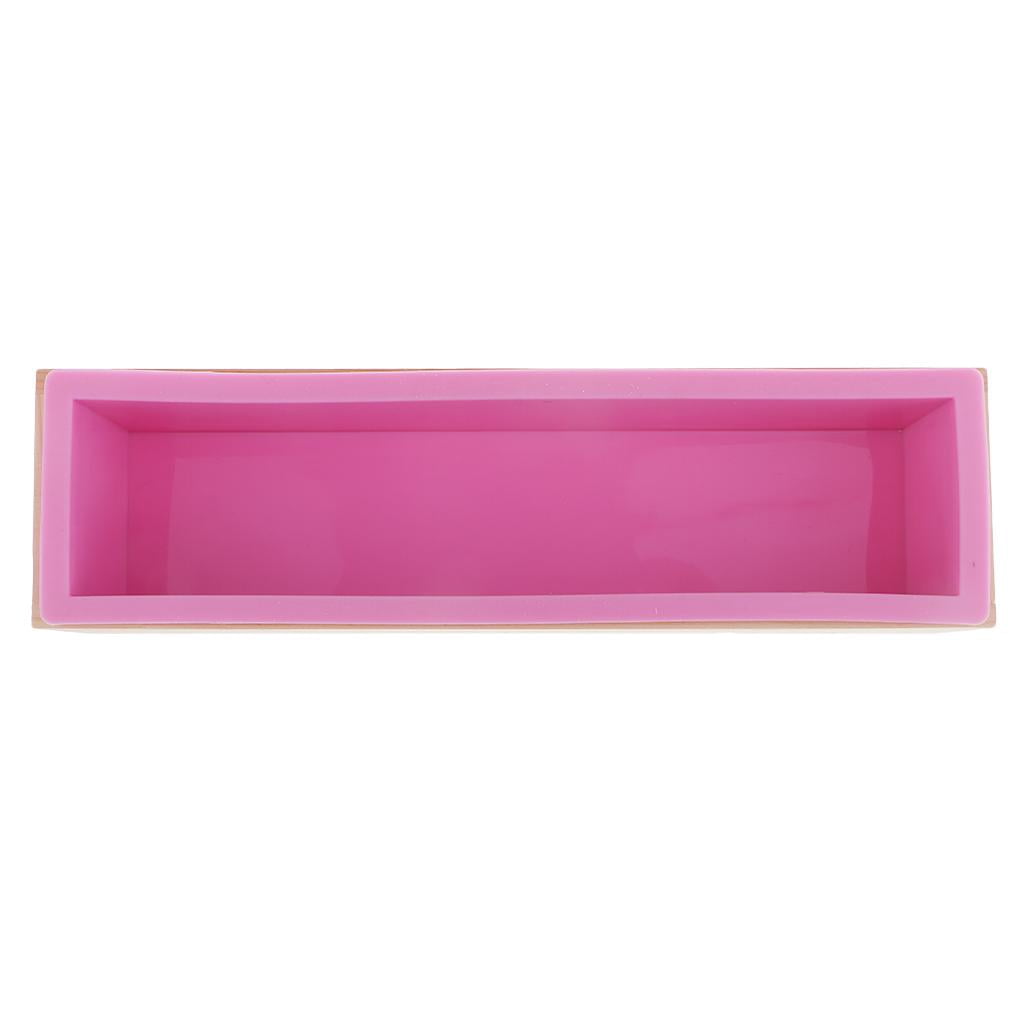 Milageto 900ml/1.2kg Silicone Soap Loaf Mould Wood Box DIY Soap Candle Making Supply Tool Pink
