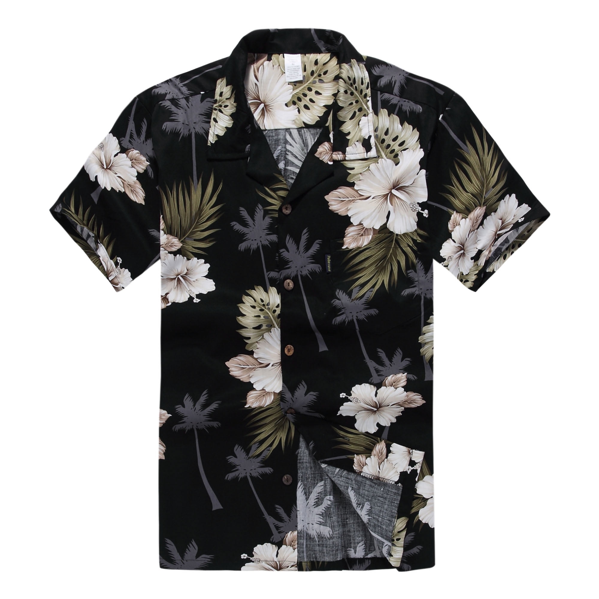 Hawaiian Shirt Aloha Shirt in Black Palm Floral - Walmart.com