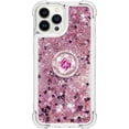 thumbnail image 2 of Glitter Clear Sparkly Bling Case for Apple iPhone 15 Pro Max, Flowing Liquid Quicksand Cover with Diamond Ring Holder Case for iPhone 15 Pro Max  Rose Gold, 2 of 14
