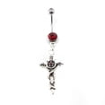 thumbnail image 4 of Belly Button Ring with Vintage Sword Dangle Design and Red Cubic Zirconia Gems, 4 of 8