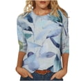 thumbnail image 2 of T-shirt Imprimé à Manches 3/4 for Femmes Summer Mode Femmes T-shirt Imprimé à Manches 3/4 Blouse Col Rond Tops Décontractés Tops Habillés Femmes sur Clearance, 2 of 5