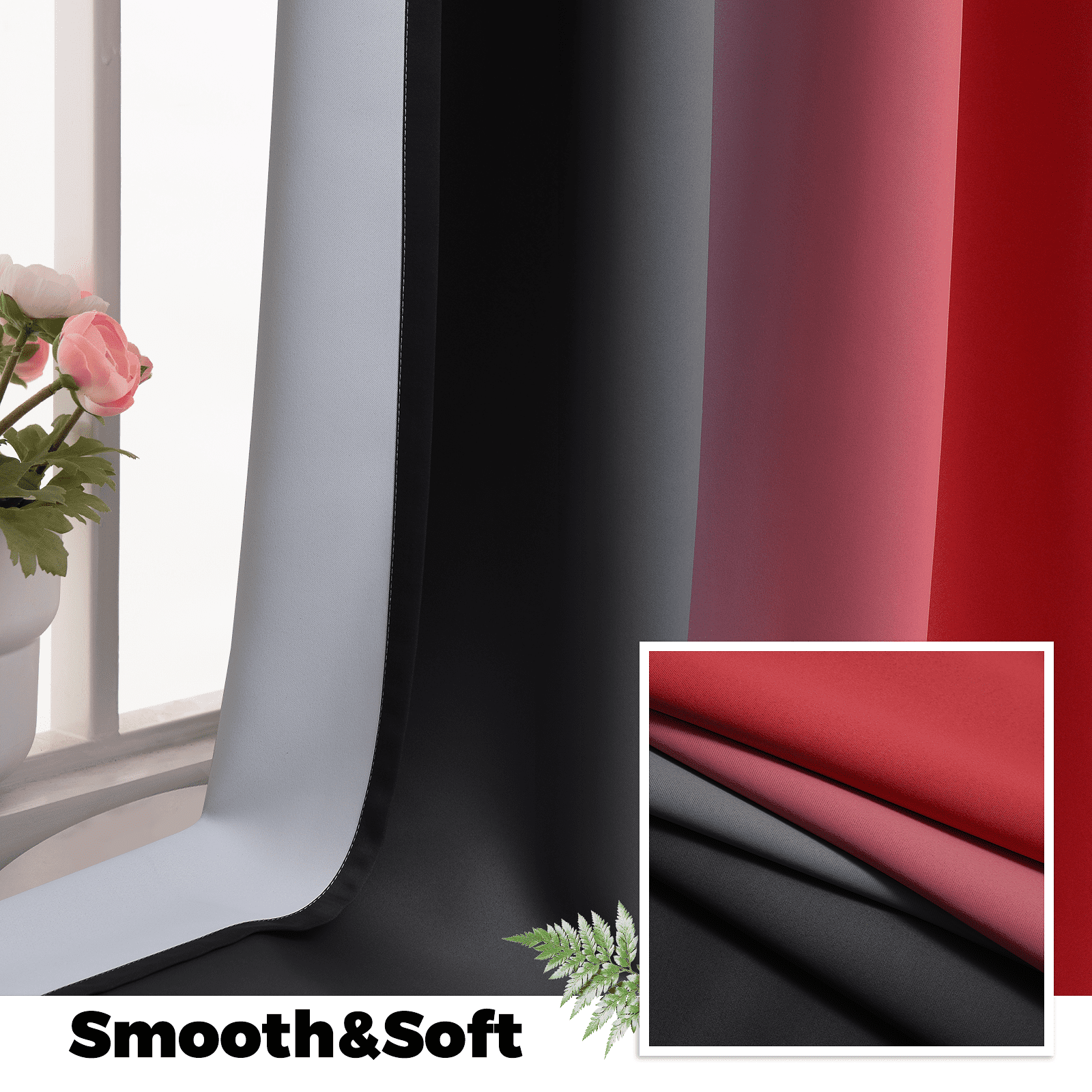 Yakamok 100% Blackout Curtain Panels 84 inches Light Blocking Drapes for Nursery, 2 Thick Layers Thermal Insulated Draperies(2 Pieces,52 Wide Each Panel,Red and Black Front with White Backing)