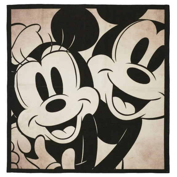 Licensed Disney Mickey and Minnie Mouse Classic Photo Pose Square Digital Printed Youth Area Rug (54"x54") by Gertmenian
