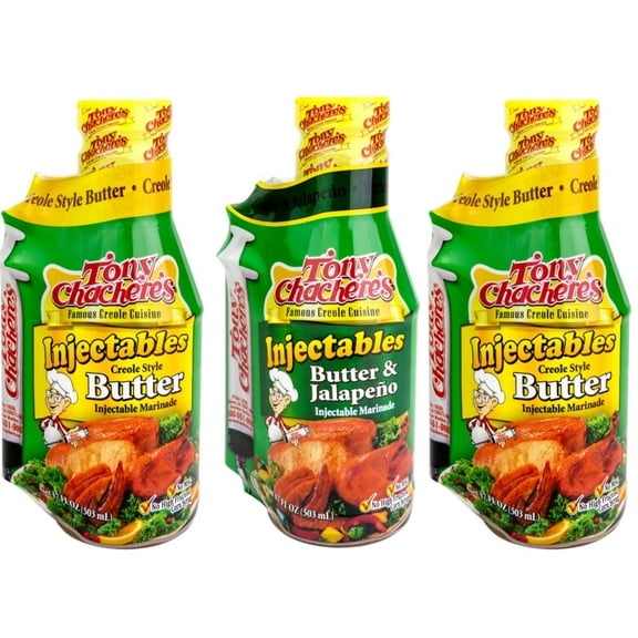 Tony Chachere Injectable Marinade Variety Pack, Butter and Jalapeno, 17 Fl. Oz, 3 Count