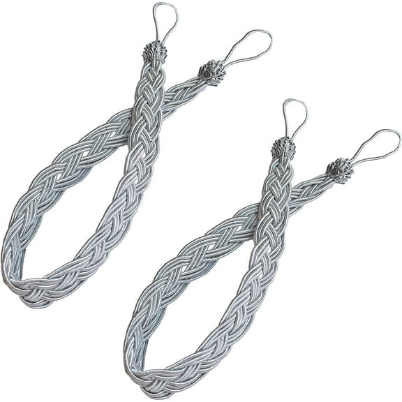 2 Pack Curtain Tiebacks Hand Knitting Curtains Tied Rope for Home Drapes and Curtain Decor Braided Curtain Tiebacks Holders (Grey)