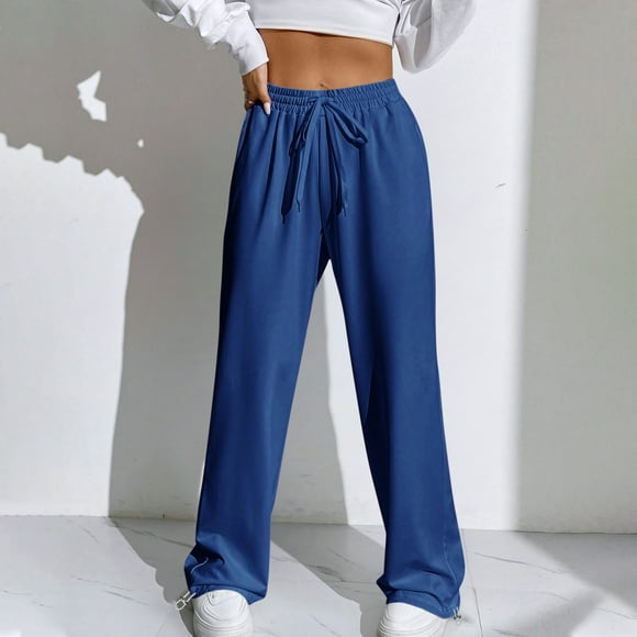 zanvin Femmes Pantalons de Survêtement Taille Haute Joggers Coton Pantalons de Sport avec Poches, Bleu, S