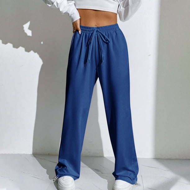 zanvin Femmes Pantalons de Survêtement Taille Haute Joggers Coton Pantalons de Sport avec Poches, Bleu, M