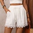 thumbnail image 2 of PWPSG Womens Elastic Waist Casual Shorts, Lace Trim Accent with Drawstring Closure, Relaxed Fit for Vacation Loungewear White XL, 2 of 8