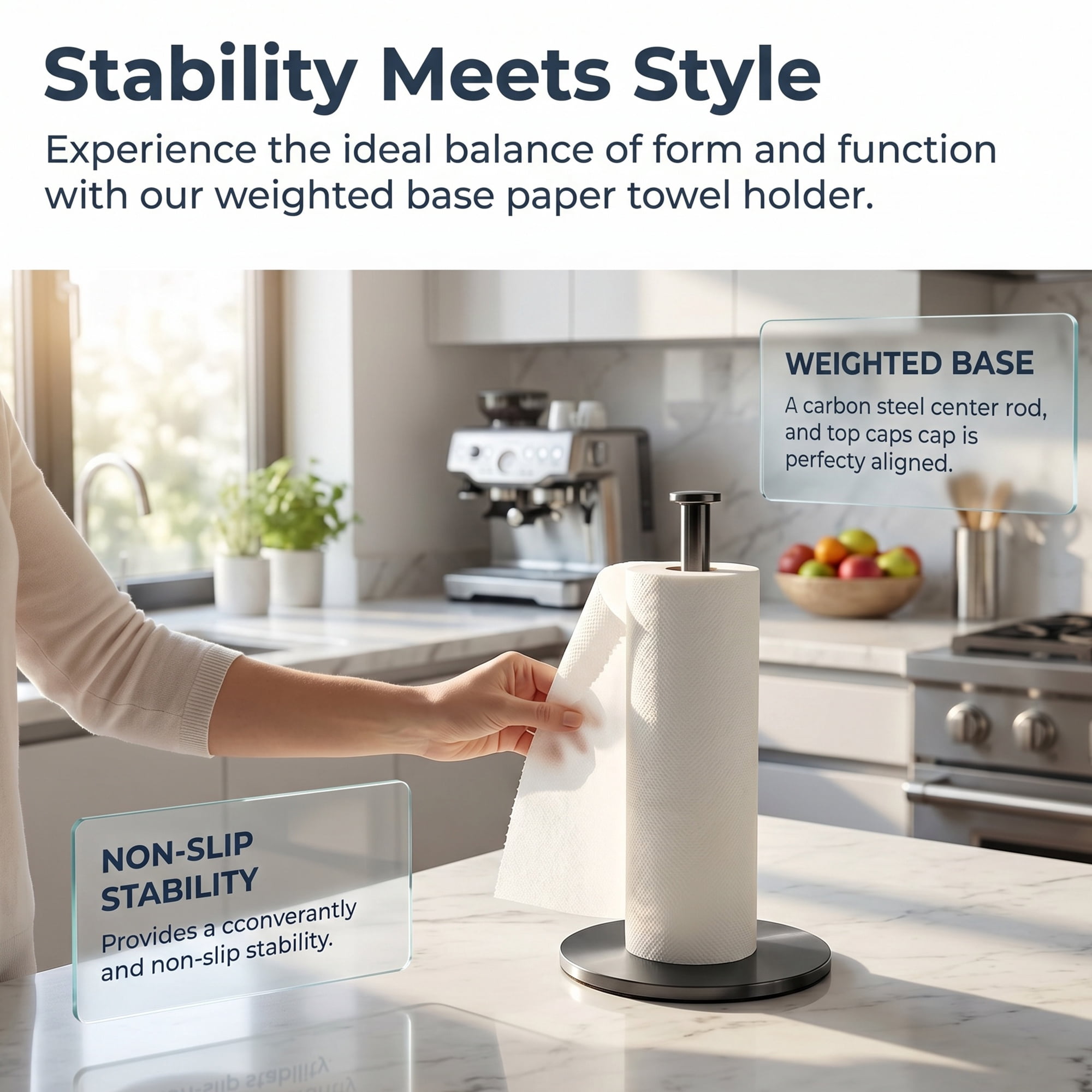 Unique Bargains Countertop Non Slip Base Paper Towel Holder Black B 11.8x6.7inch