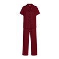 thumbnail image 6 of Miluxas Womens Pajamas Set Short Sleeve Button Down Sleepwear Top and Long Pants Set Soft 2 Piece Pjs Lounge Set Wine XL(XL), 6 of 6