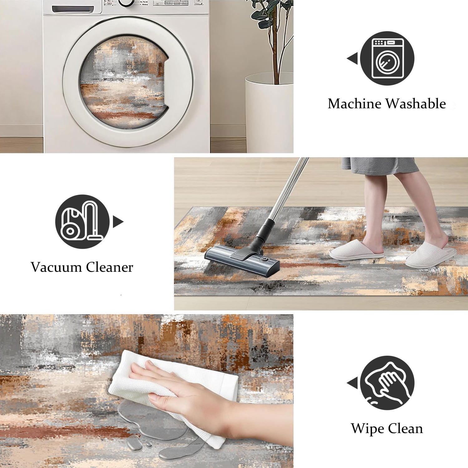 3 Piece Kitchen Rug Set, Non-Slip And Washable, Abstract Pattern Kitchen Hallway Rug, Soft And Comfortable, Suitable For Sinks, Floors, Entrances, Hallways and Bathrooms