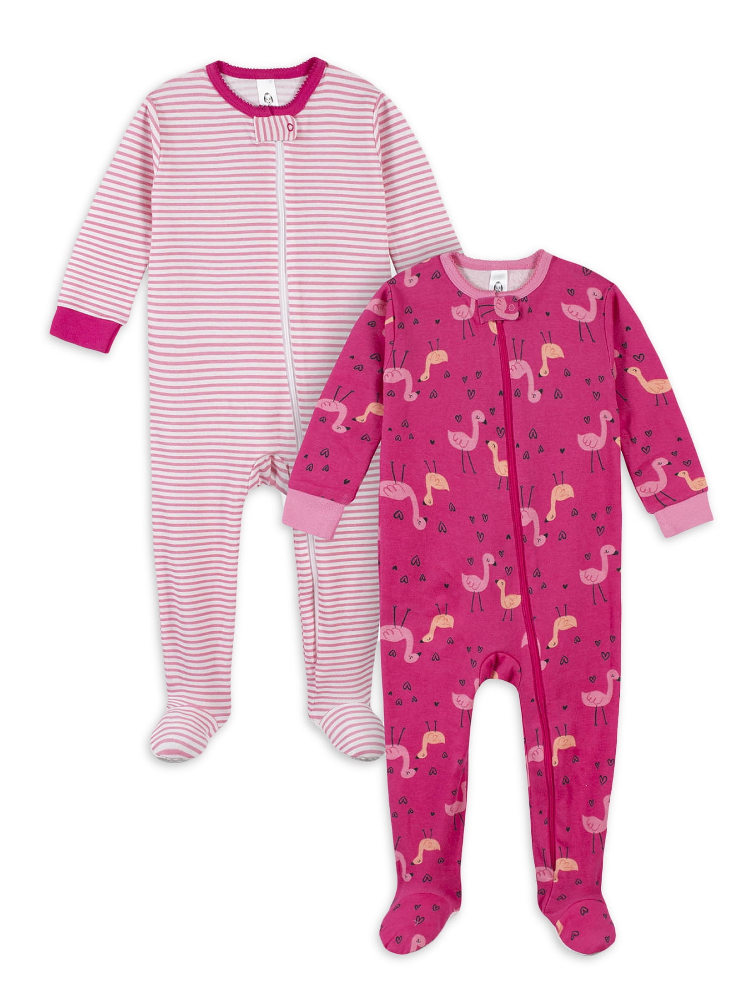 Pack of 3 Simple Joys by Carter's Baby Girl's 3-Pack Snug Fit Footed Cotton Pyjamas 