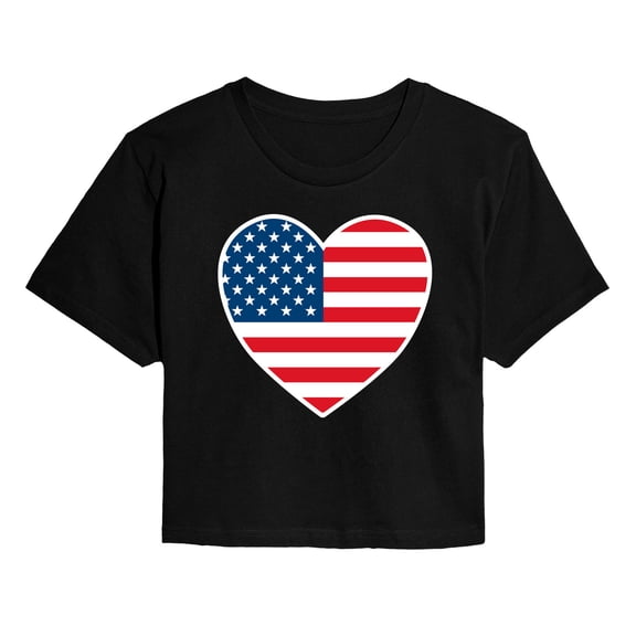 Instant Message - USA Flag Heart Cropped Graphic T-Shirt