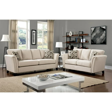 Furniture Of America Shirley Fabric 3 Piece Sofa Set In Ivory