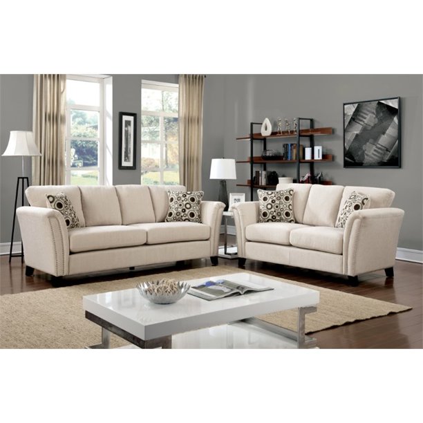 Furniture of America Shirley Fabric 3Piece Sofa Set in Ivory Walmart
