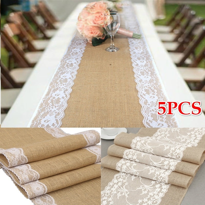 Willstar 1/3/5PCS 275cmX30cm Vintage Rustic Burlap Hessian Lace Table