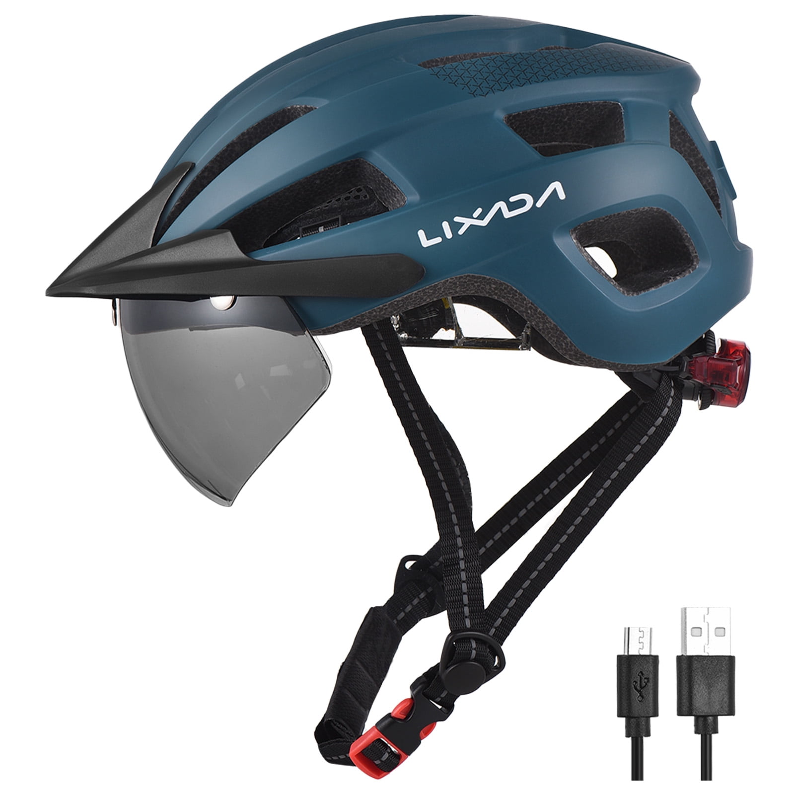 Helmet Bike Helmet With Windshield And Sun Visor  Rechargeable Tail Light   Adjustable  Helmet For Safety And
