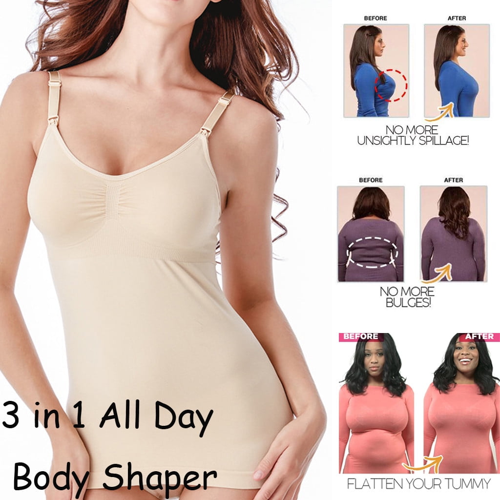 Hopeg Women 3 in 1 Casual Body Shaper Soft Underwear Tank Top Bra Lift Up Sling Vest
