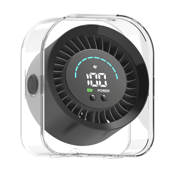 Ownforce 100-Speed Turbo Desk Fan, Portable & Rechargeable, 360° Swivel, Quiet, Small USB Desktop Fan for Home Office Bedroom, Wall Mountable, Black NS-19