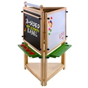 U.S. Art Supply Children's 3-Sided Art Activity Easel with 3 Magnetic Shelf Stations, Chalkboard, Blackboard, Dry Erase