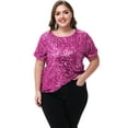 thumbnail image 3 of Women's Sequin Tops Plus Size Round Neck Sparkle Glitter Short Sleeve Party Tunic Blouse, 3 of 6