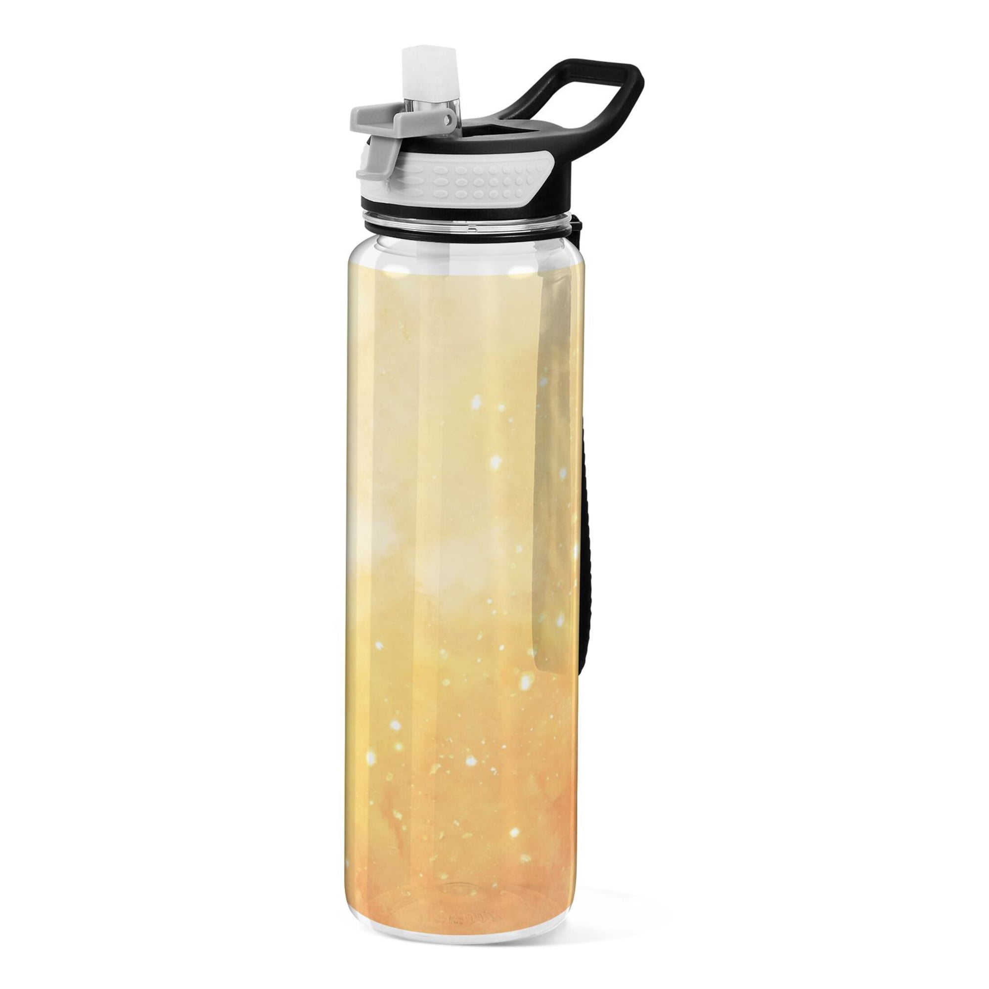 1000ml Clear Water Bottles with Handle and Locking Lid Quality Tritan Sport Bottle Straw for Gym Travel Amber Glitter Printed