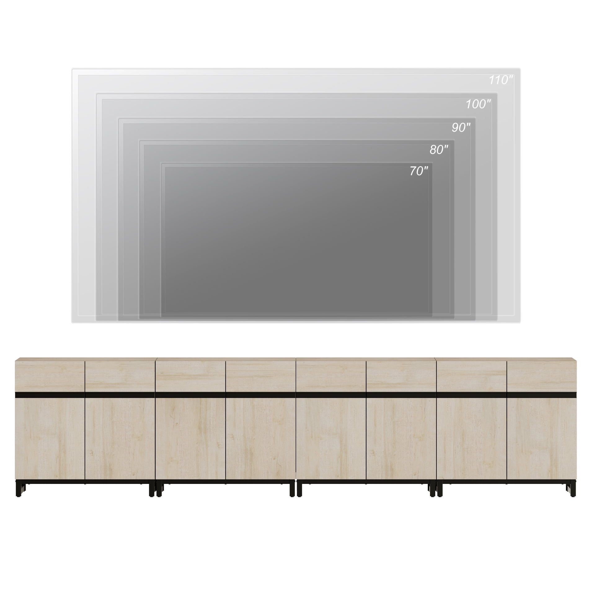 126 Inch Modern TV Stand for TVs up to 120 Inch, 4 Packs Wood Entertainment Center with Storage Doors, Adjustable Shelves and Heavy-Duty Metal Base, Long Media Console Table for Living Room,Beige