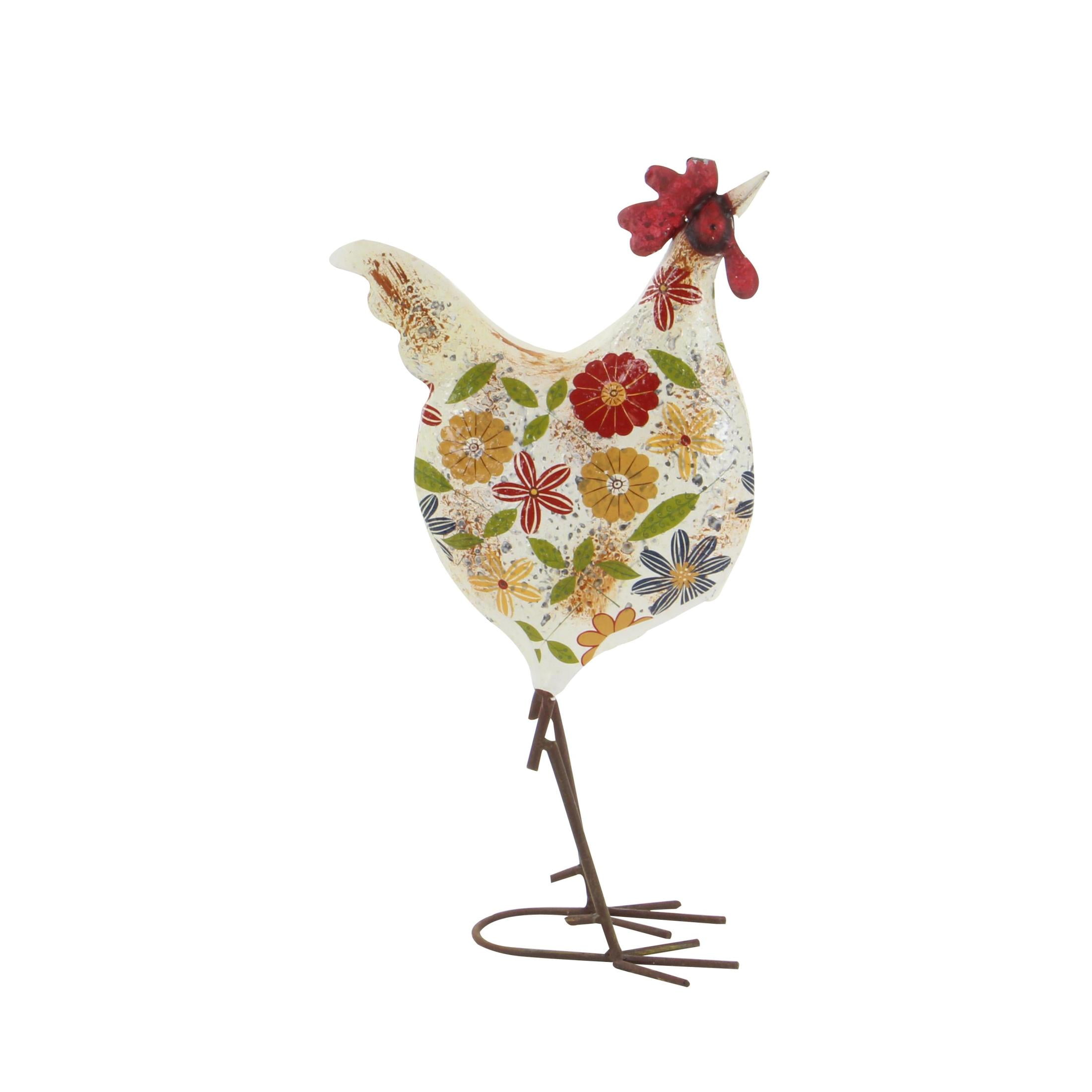 DecMode 17" Indoor Outdoor Distressed Standing Rooster Garden Sculpture with U Shaped feet