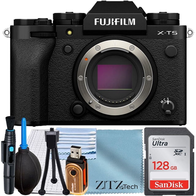 FUJIFILM X-T5 Mirrorless Camera-Silver (Body Only) with SanDisk 128GB Memory Card + ZeeTech Accessory Bundle
