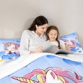 thumbnail image 4 of jejeloiu Cartoon Animal Unicorn Bedding Comforter Set 7 Pieces,Loves Stars Pattern Full Bedding Set,Pink White Blue Fitted Sheet Flat Sheet For Child,Lightweight Room Decor, 4 of 8