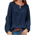 thumbnail image 1 of Pompotops Blouse Décontractée à Manches Longues pour Femmes, Col Rond, Couleur Unie, Boutons Ouverts, 1 of 8