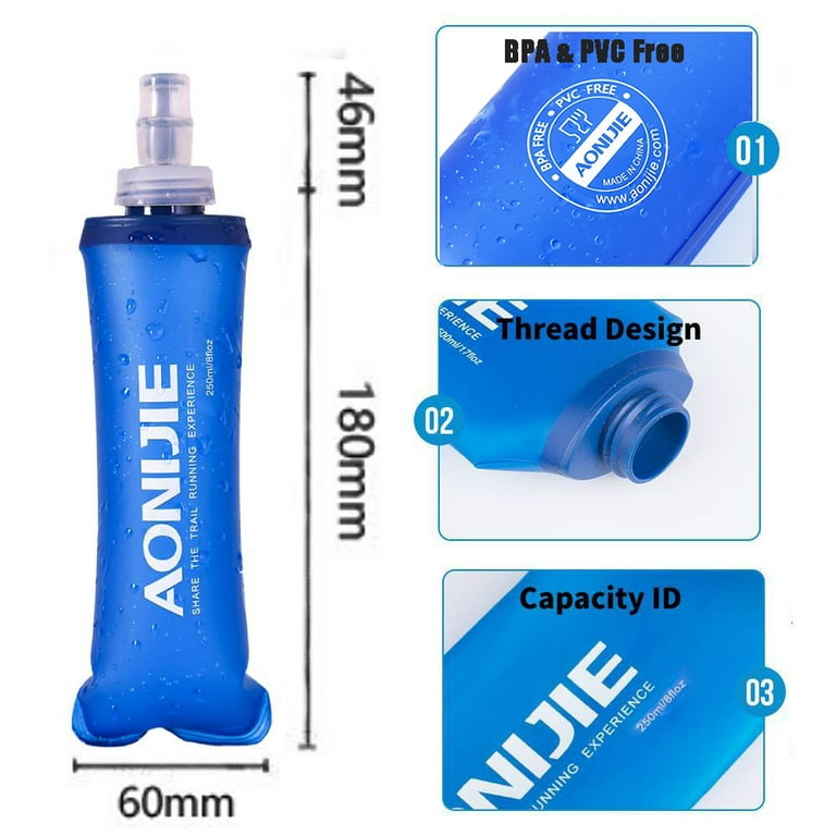 AONIJIE TPU Soft Flask Water Bottle Collapsible for Running BPA Free Wide Opening 250ml 8.45oz Walmart