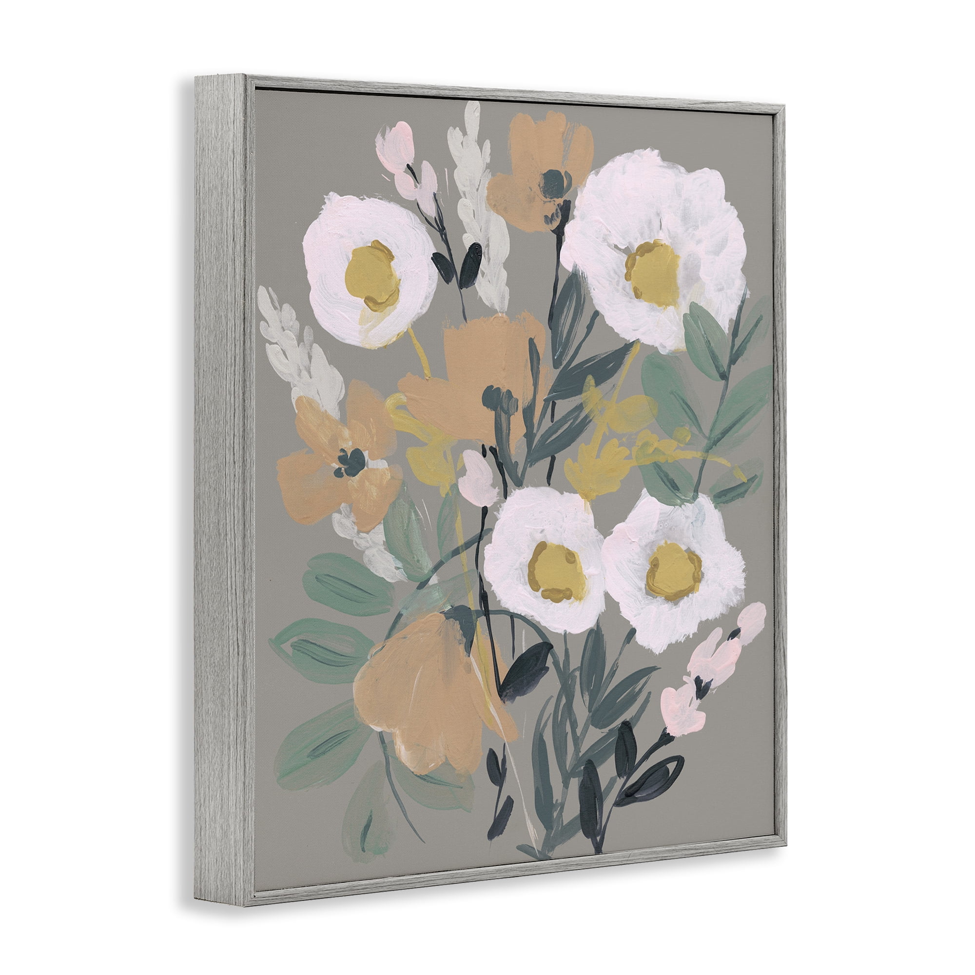 Stupell Industries Modern Poppies Collage Botanical & Floral Painting Gray Framed Art Print Wall Art, 24 x 30